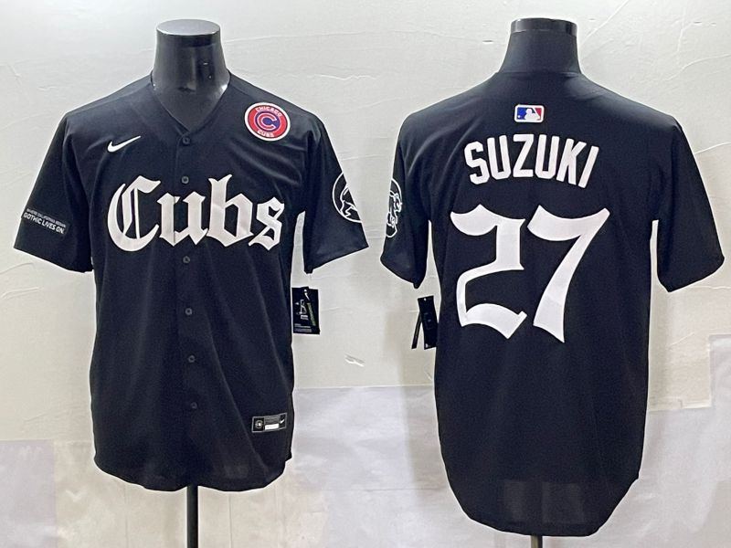 Men 2025 Chicago Cubs #27 Suzuki Black Five generations Joint Name Nike MLB Jersey style 14